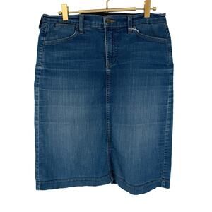 NYDJ Mid Length Denim Skirt Size 4 Medium Wash Stretch Casual
